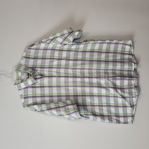 CUTTER & BUCK Yellow Pink Green Blue Plaid Cotton Short Sleeve Button Down Shirt